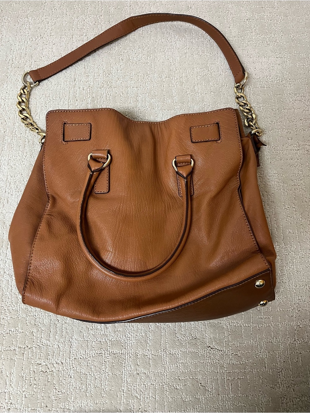 Michael Kors Cognac Leather Shoulder Hobo with Gold Chain Accent - Picture 6 of 6